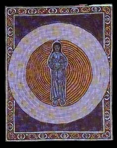 Hildegard von Bingen: Die wahre Dreiheit in der wahren Einheit (um 1165, Pergament, Scivias-Codex)