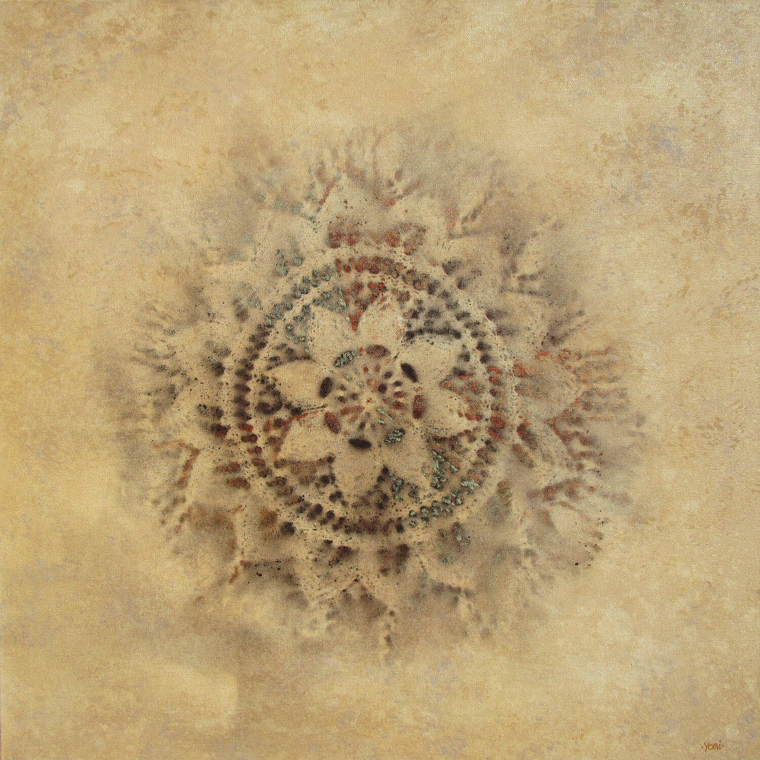 
Lebensklänge (2014, Acryl, Farbspray auf Leinwand, 70x70cm).