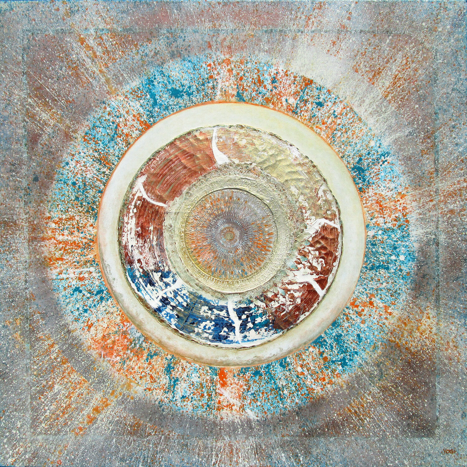 Neue Impulse 5 (2020, Acryl und Farbspray auf Leinwand, 80 x 80 cm).