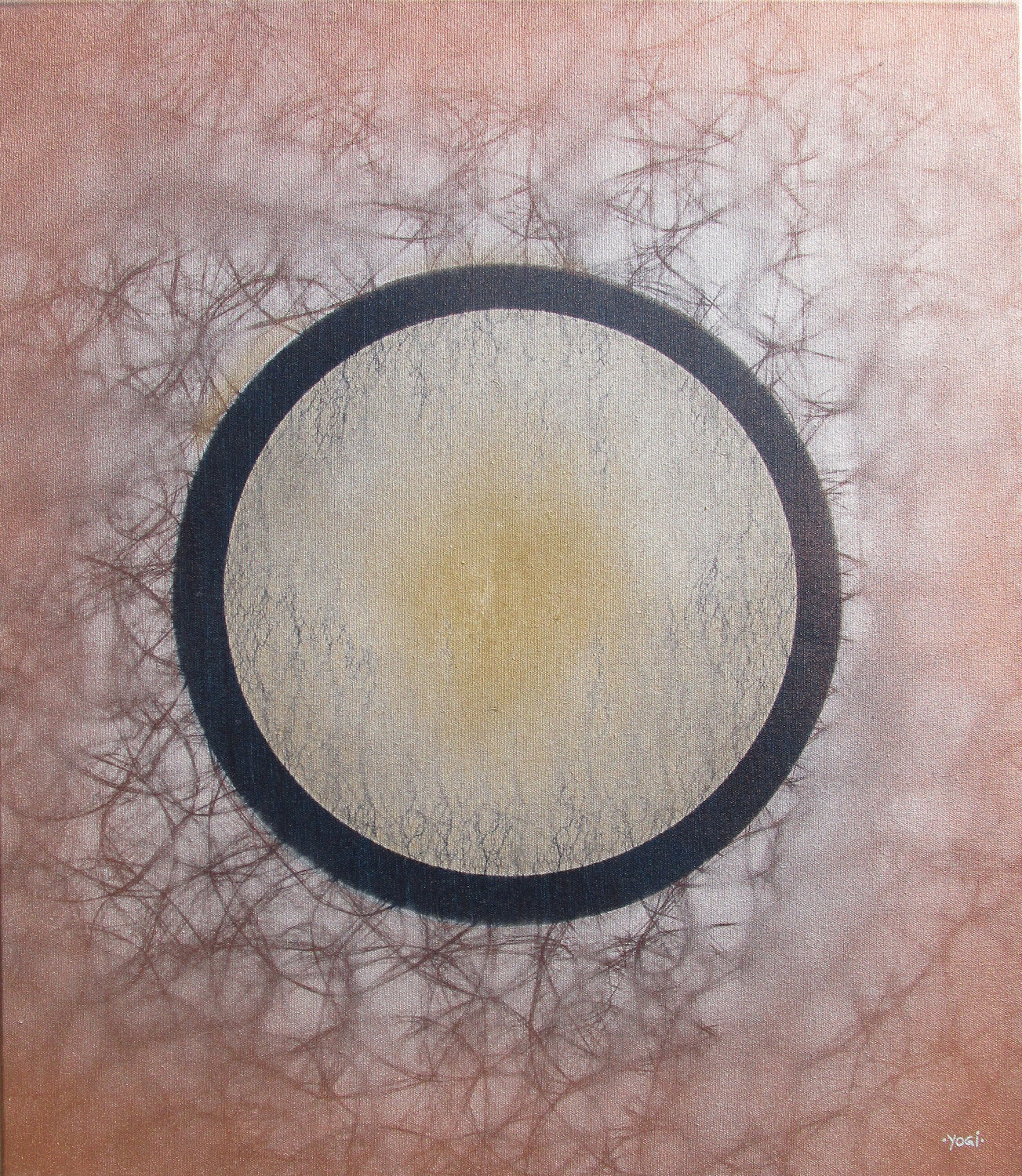 
Klangschalen 2 (2015, Acryl, Farbspray auf Leinwand, 70x60cm).